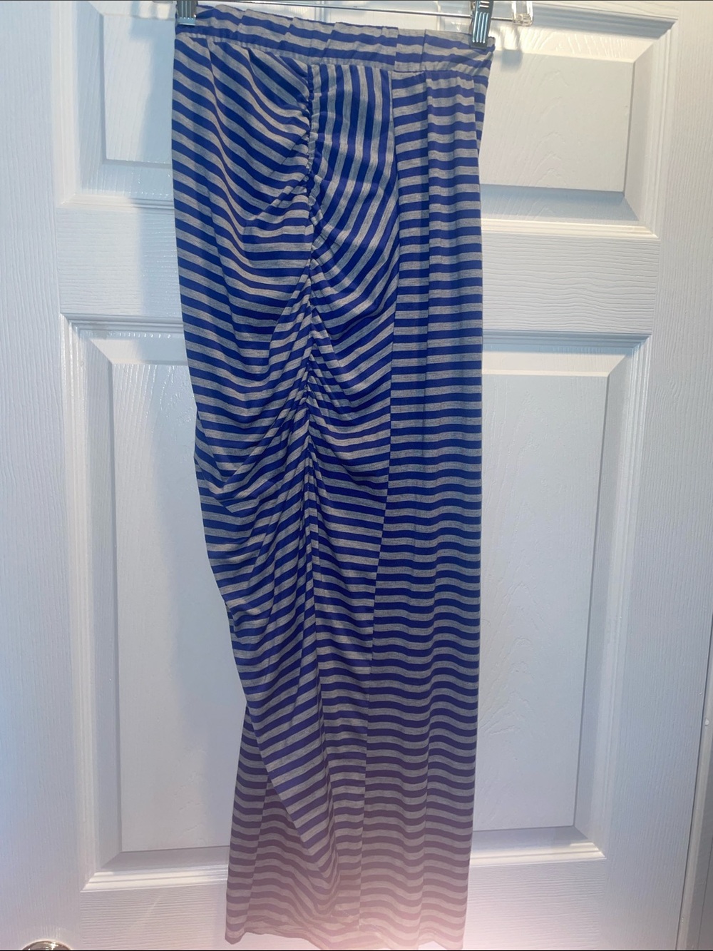 Charlotte Russe Blue and Gray Striped Maxi Skirt with Front Ruching